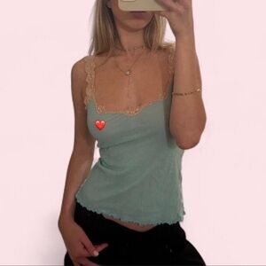 Lace Trim Green Camisole Top